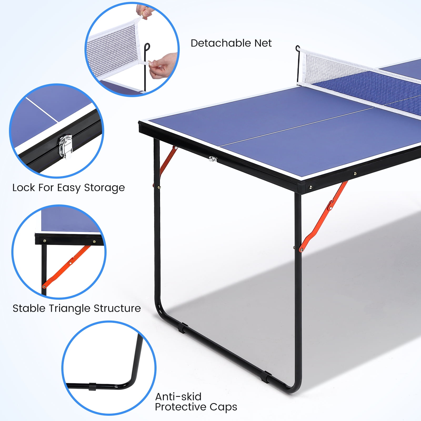 M optimized Foldable Table Tennis Table Portable Ping Pong Table with Net & 2 Paddles & 3 Balls, Portable Ping Pong Family Game Tables for Outdoor Indoor 54 x 30 x 27 inch Blue