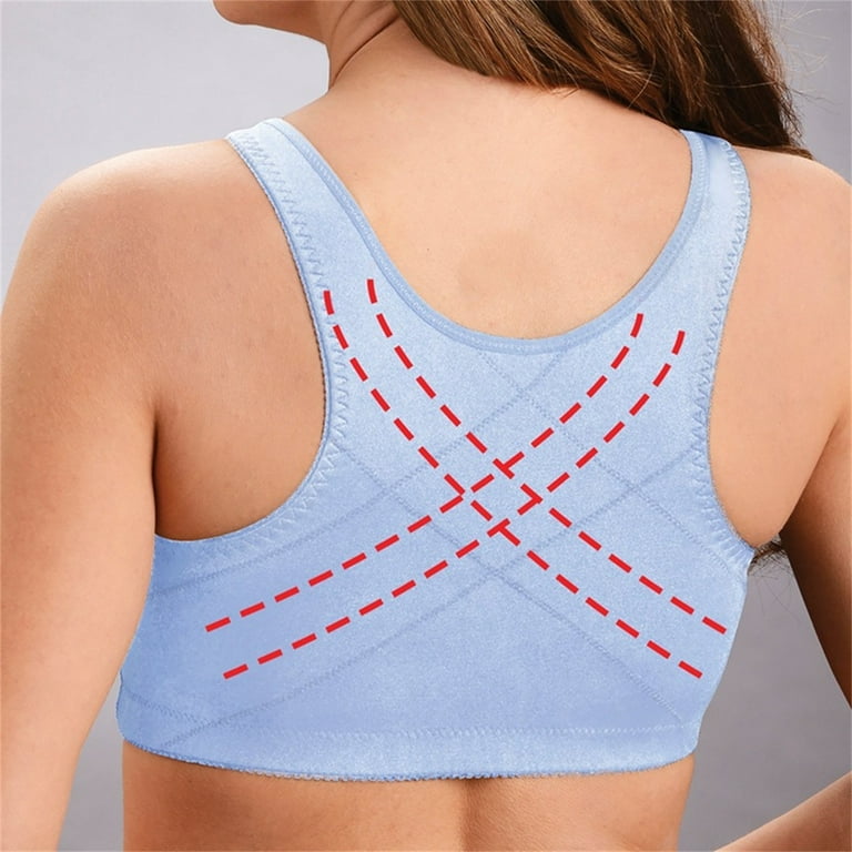 Sksloeg Bras for Women No Underwire Push Up Front Closure Lace Mesh V-Neck Bra  Full Coverage Back Support Wireless Plus Size Bras for Women,Sky Blue 4X- Large 