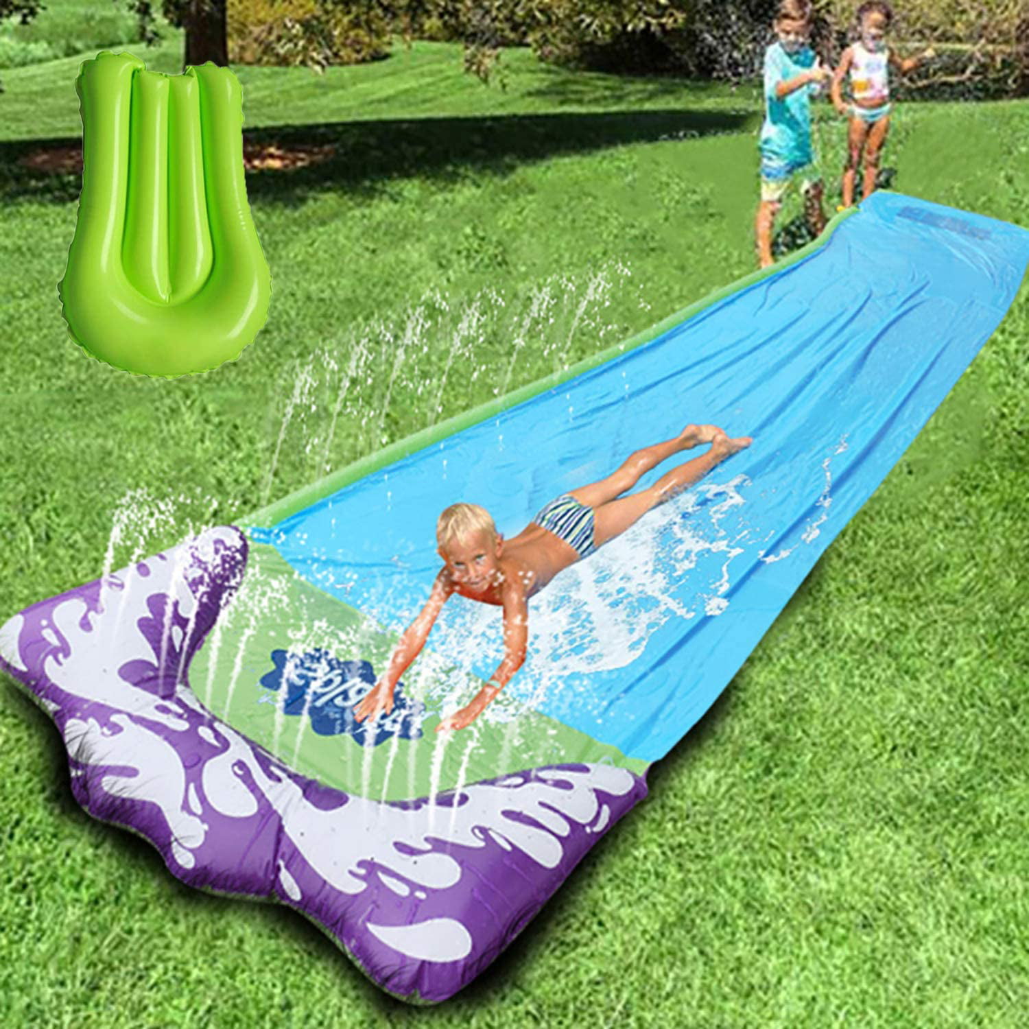 DERMIBEST Water Slide with Spray Splash Pool and Water Spraying Side Rails Slip and Slide Racing Path Kid Child Play Water inflated Slip n Slide for Kids Backyard.