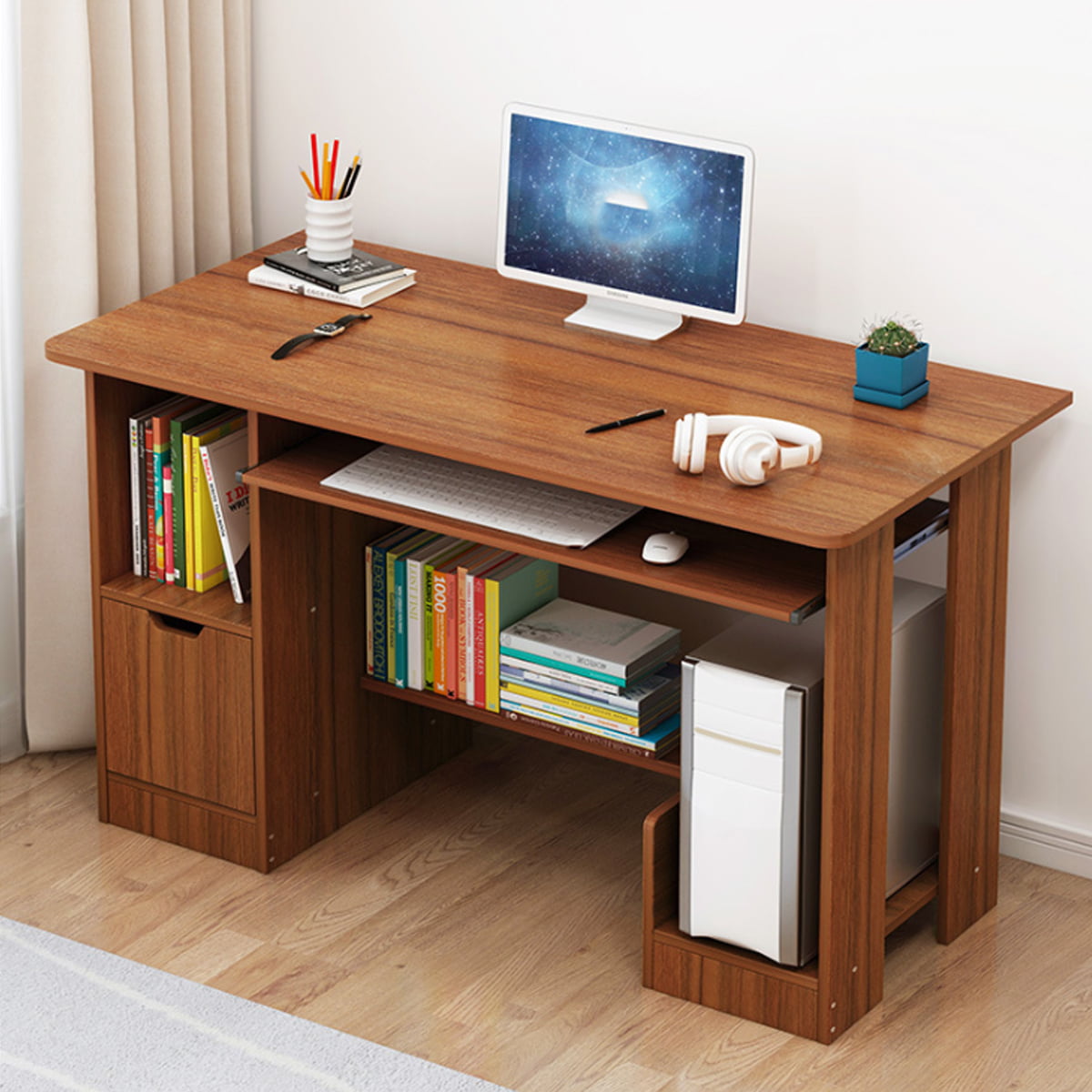 Wood Computer Desk PC Laptop Table Workstation Study Writing Home Office w Shelf 