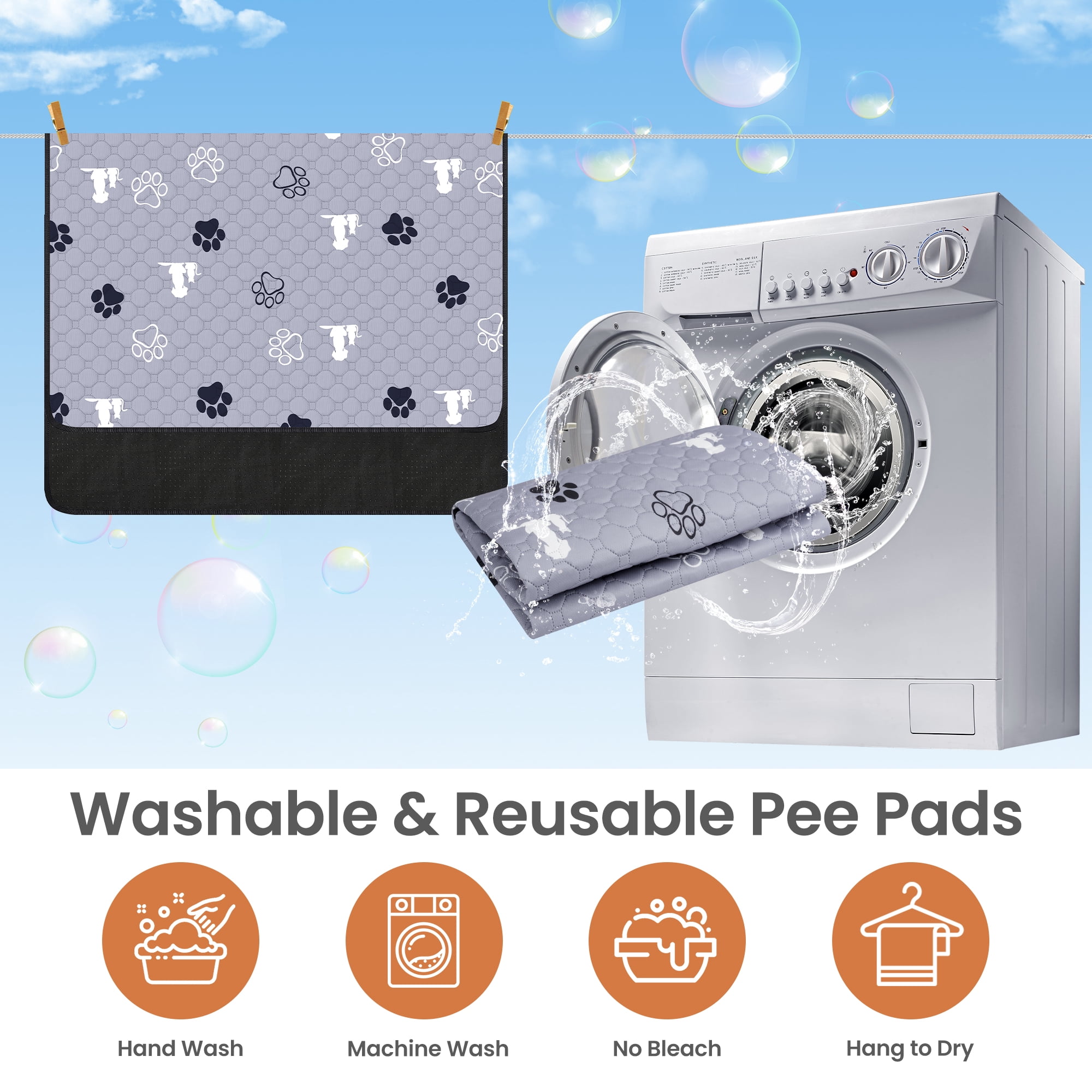 2 Pack 36" x 40" Washable Pee Pads for Dogs, Absorbent Reusable Puppy Pads, Non-Slip Pet Training Pads,Super Absorbent Pads for Playpen, Potty, Crate, Bed (with 60''L Dog Leash)