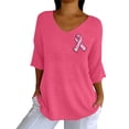 thumbnail image 2 of HLKJKLS Winter Clothing For Women V Neck Awareness Printed Mid Sleeve Shirt Polyester Casual Elastic Breast Cancer Pink S-3Xl, 2 of 5