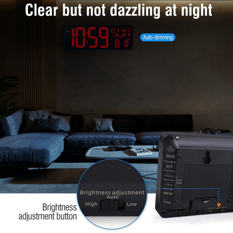 Large Digital Wall Clock 16.5 Inch Bluetooth Auto Time Sync Led Digital Clock Display Calendar Clock US Plug