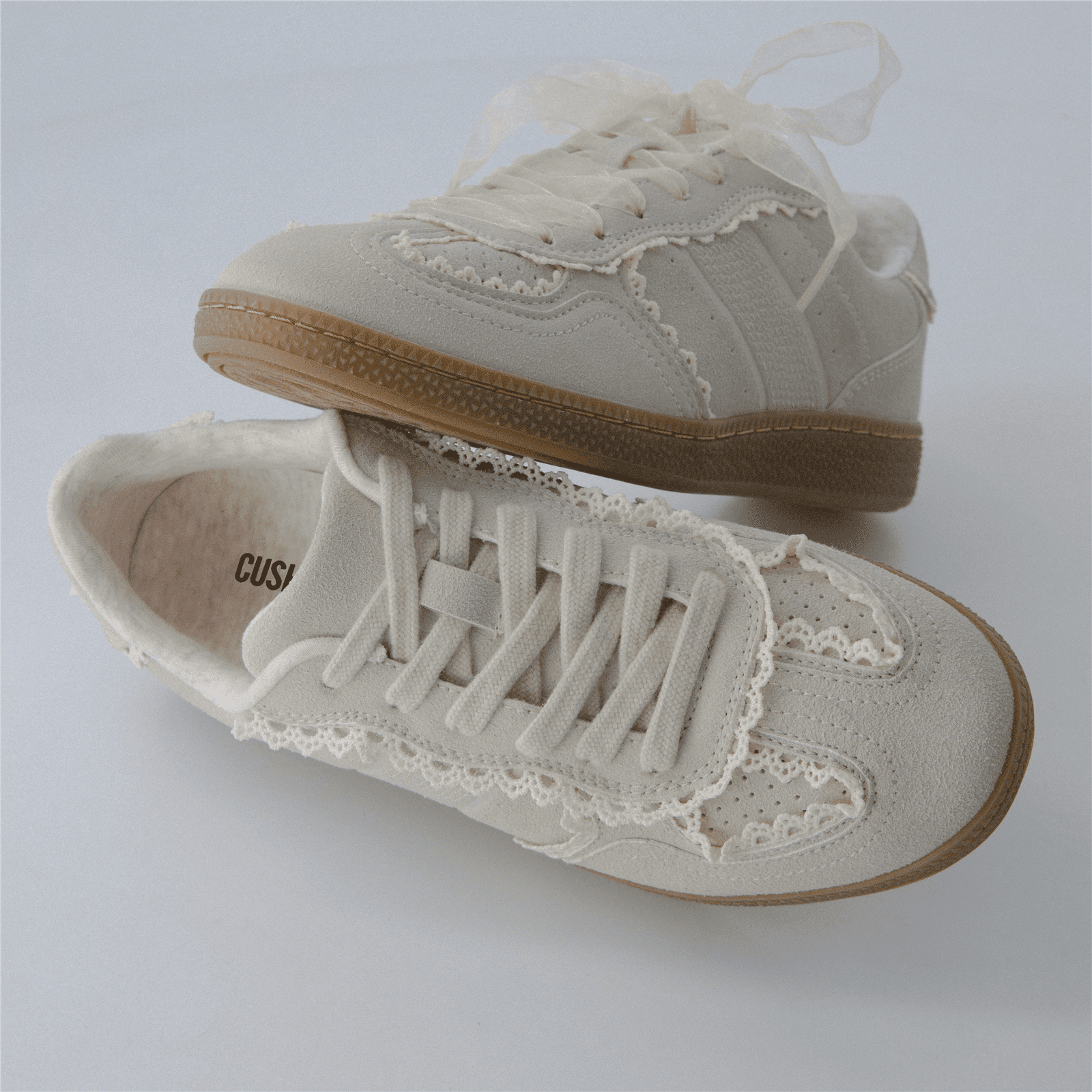 Cushionaire Women s Belinda Lace Detail Casual Sneakers Elegant Ribbon Lace Up Shoes with Memory Foam Wide Widths Available
