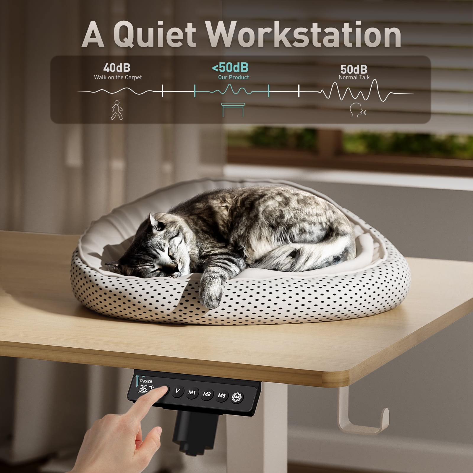 VVENACE Electric Standing Desk, Office Desk, Computer Desk, 55 inch 4 Memory Height Ergonomic Sit Stand up Desk, Height Adjustable Desk, Oak, 2 Split Boards