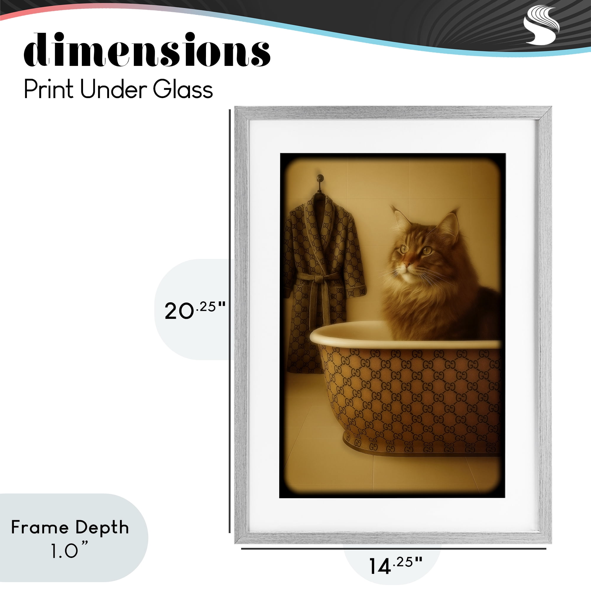 Stupell Industries Couture Main Coon in Luxury Tub Gray Framed Print Under Glass, design by Grotto Studios