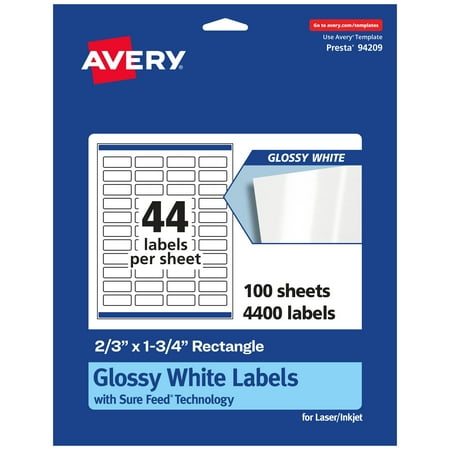 UPC: 0194793903584 | Avery Glossy White Rectangle Labels with Sure Feed  2/3  x 1-3/4   4 400 Glossy White Labels  Print-to-the-Edge  Permanent Label Adhesive  Laser/Inkjet Printable Labels