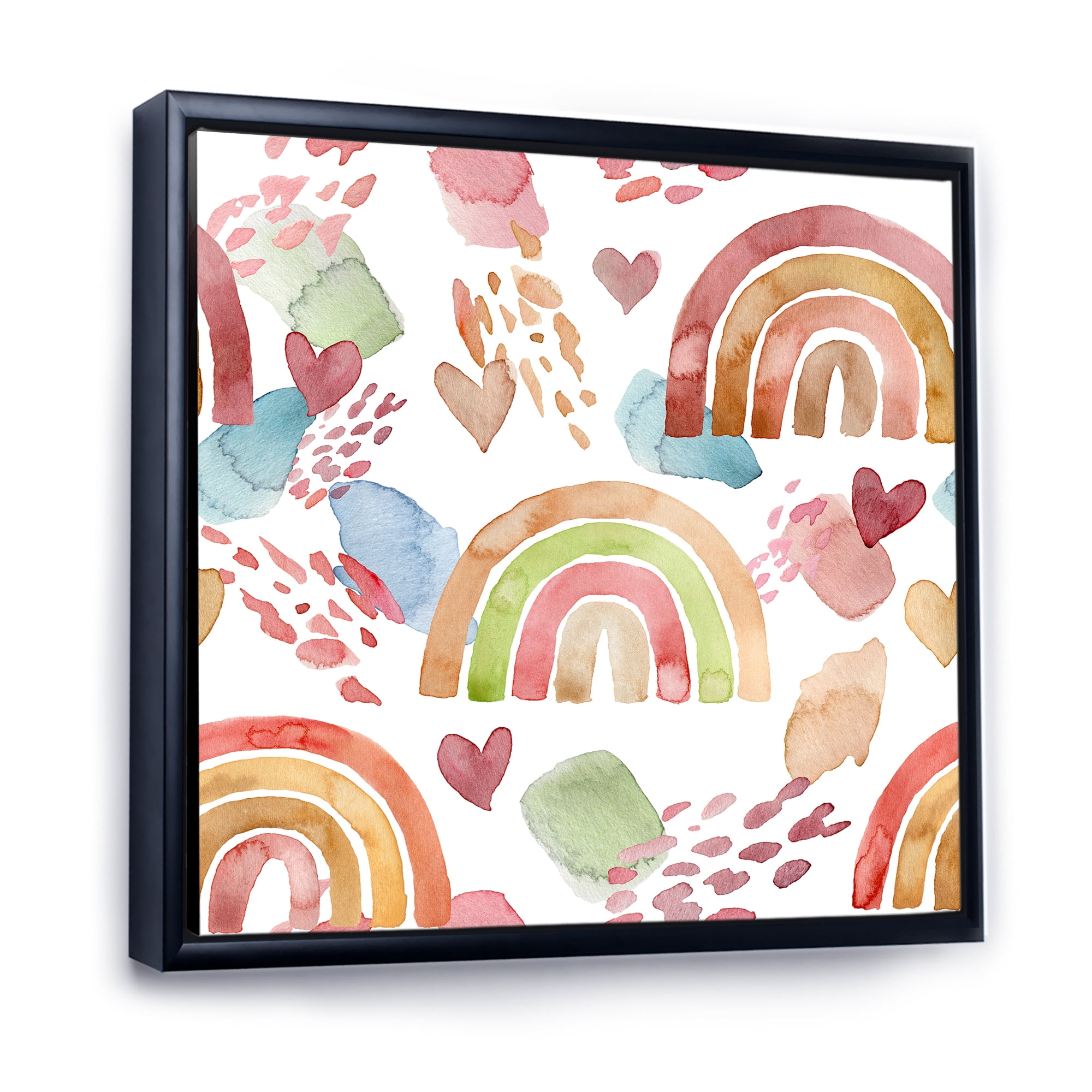 ed Rainbows Hearts and Clouds 30 in x 30 in Framed Painting Canvas Art Print, by Designart