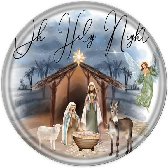 Round Metal Tin Sign Wall Decor Wall Plaque Oh Holy Night Sign Nativity Sign Christmas Religious Sign Tin Sign Home Bar Wall Decor for Man Cave Home Decor Coffee Shop Kitchen 12"x12"