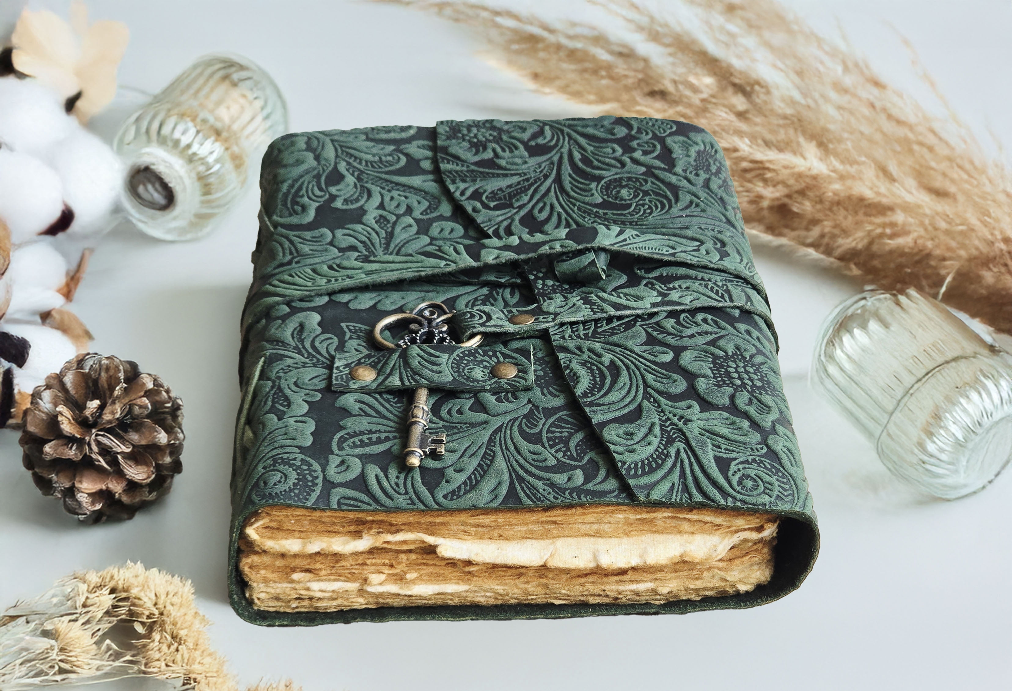 Quirky Craft Embossed Vintage Travel Journal -200 Vintage Deckle Edge Pages - 5 x 7 in, 200 Pages Sketchbook Leather Book of Shadows Leather Grimoire
