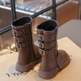 thumbnail image 7 of Girls Fall Winter Fleece Lined Mid-Calf Leather Boots, Long Barrel Princess Style Soft Sole Warm Fashion Daily Matching Dress Boots Brown 2.5, 7 of 7