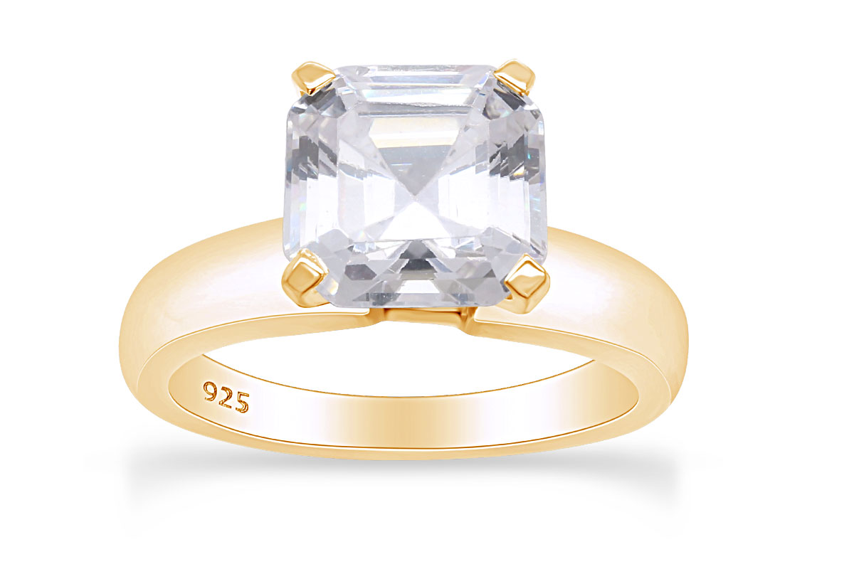 Asscher Cut Cubic Zirconia Solitaire Anniversary Ring in 14k Yellow Gold  Over Sterling Silver Size