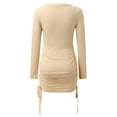 thumbnail image 7 of AOMPMSDX Women O Neck Slim Sweater Skirt Long Sleeve Knit Bottom Solid Color Dress With Wrap Elegant Sexy Dress Khaki S, 7 of 7
