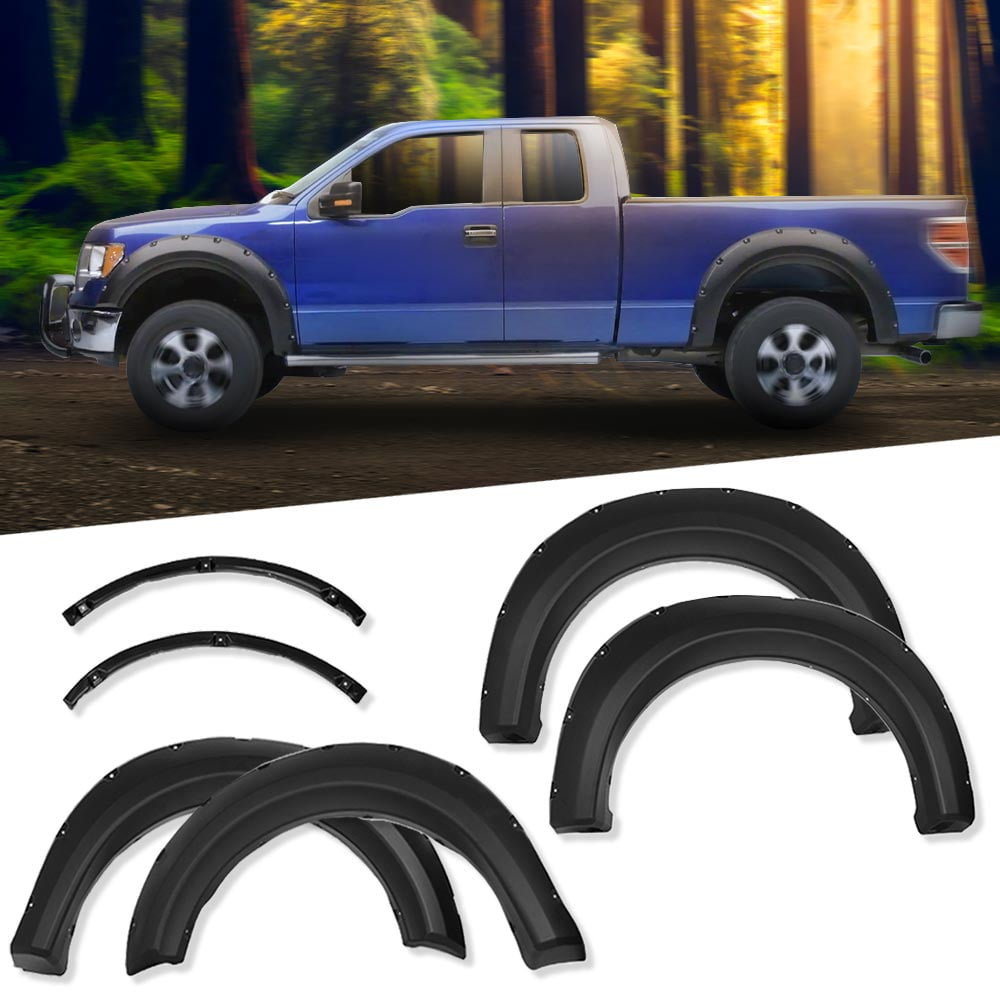 Pocket Rivet Style Fender Flares Wheel Cover Protector Black Fit for 2009-2014 Ford F150 Offroad