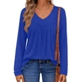 thumbnail image 4 of Fantaslook Womens Tops Dressy Casual Pleated Blouses V Neck Long Sleeve Shirts Fall Tunic Tops, 4 of 8