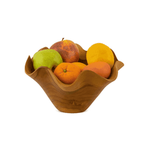 Wood Wave-Edge Bowl – Hand Carved Decorative Fruit or Salad Bowl, Rustic Centerpiece