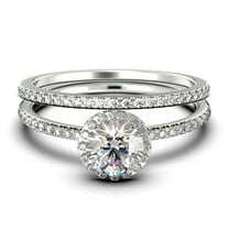 Dainty Art Deco 2.00 Carat Round Cut Diamond Moissanite Engagement Ring, Wedding Ring in 925 Sterling Silver, White Gold Plating Bridal Set