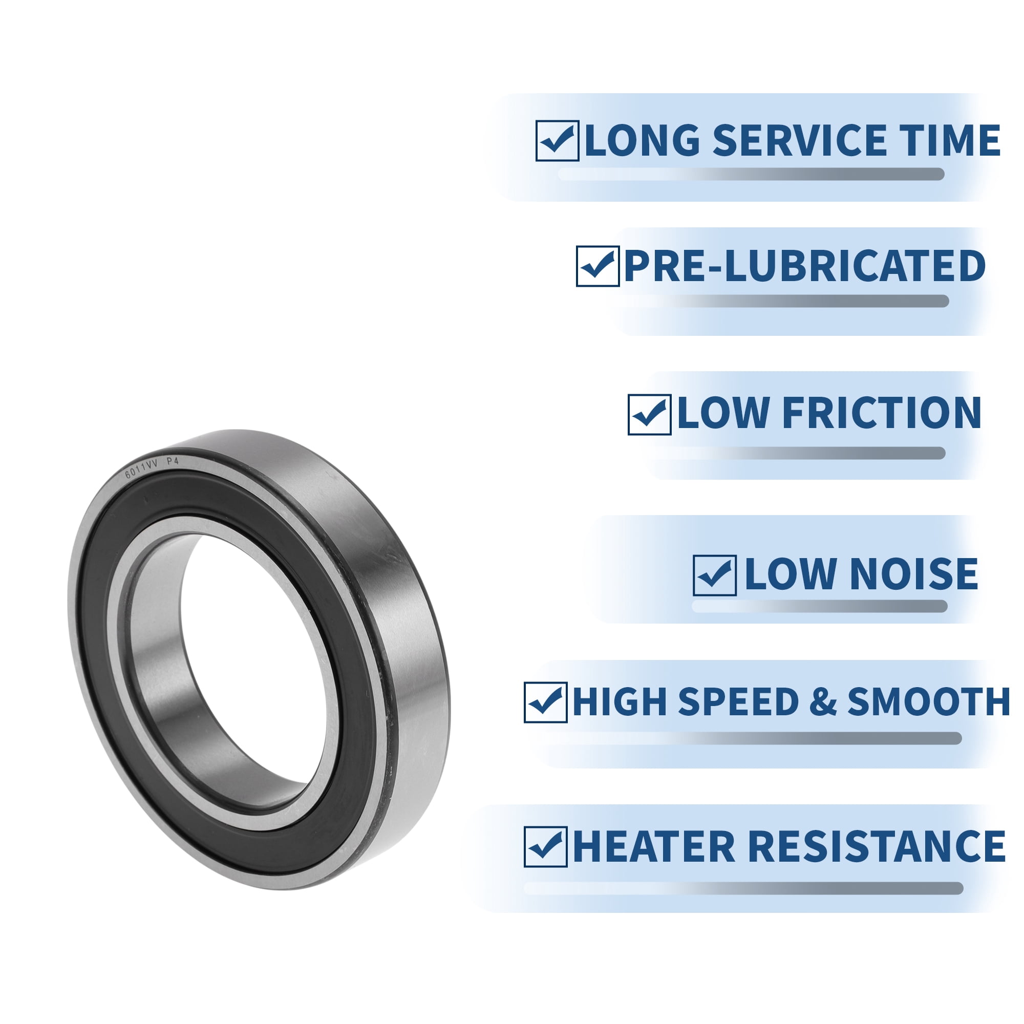 Unique Bargains 6011VV Deep Groove Ball Bearings 55x90x18mm P4 Double Rubber Seal Lubricated Bearings 1 Pcs Car Silver Tone,Black