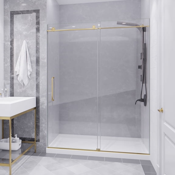 Madam Series 60 in. x 76 in. Frameless Sliding Shower Door in Brushed Gold