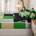 thumbnail image 5 of Manfei Art Plaid Zipper Queen Comforter Set with Fitted Sheet and 2 Pillowcases,Abstract Grid Zipper Bedding Set,Green Yellow,Black Reversible,4pcs, 5 of 8