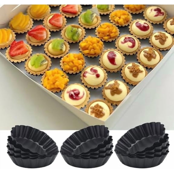 3 Inch Mini Quiche Pans 12 Pack, Round Egg Tart Molds with Removable Bottom. Small Tart Pans w/Non-Stick Coating Rugged Carbon Steel for Tartlets Shells Desert Making Christmas Festival Party
