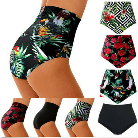 High Waist Women Bikini Bottoms Floral Striped Swimsuit Tankini Bottoms Brazilian Plus Size Beach Holiday Swim