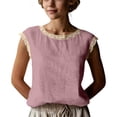 thumbnail image 4 of Women's Cotton Linen Sleeveless Shirt Lace Patchwork Casual Top, 4 of 9