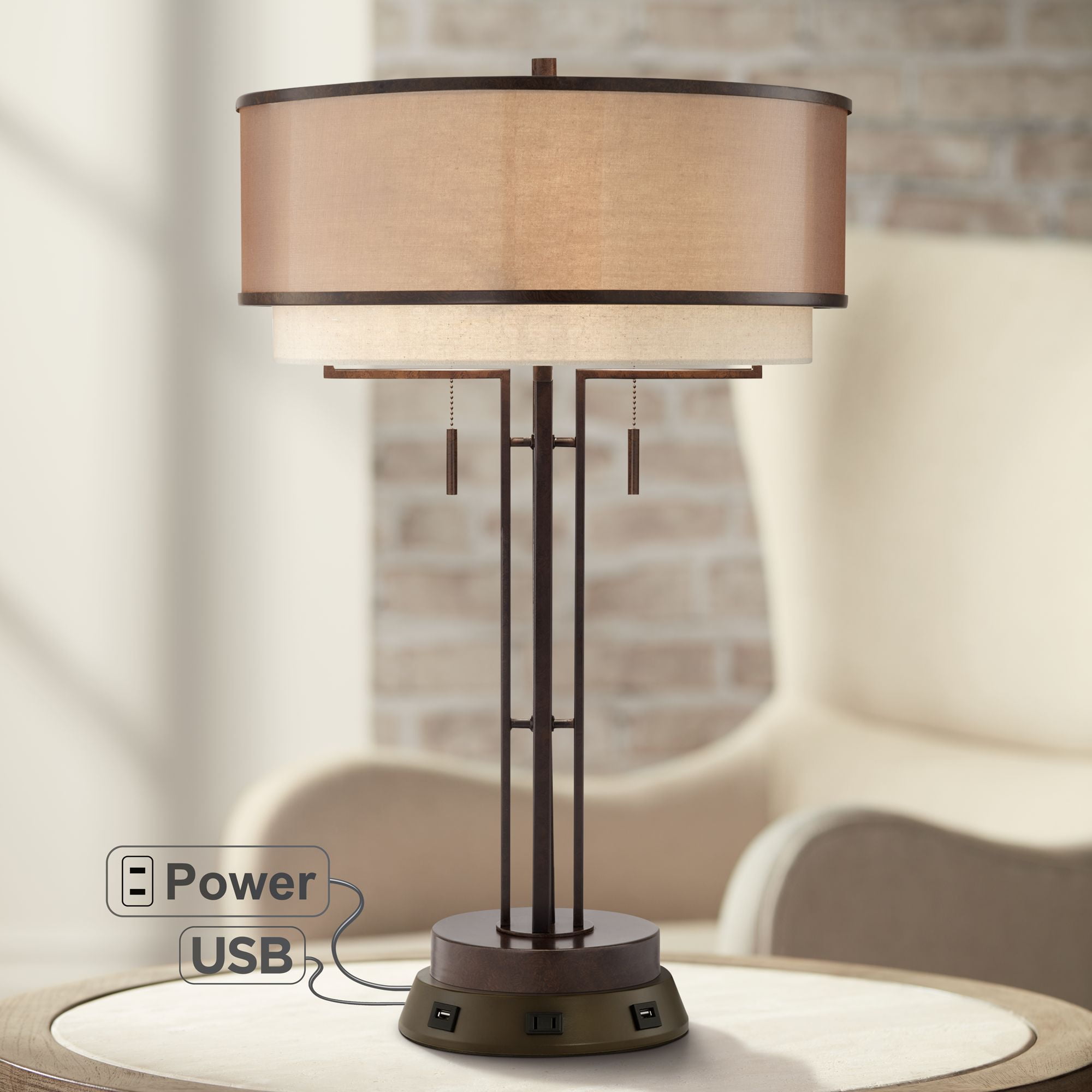 Franklin Iron Works Industrial Table, Franklin Iron Works Industrial Table Lamp With Usb Ports