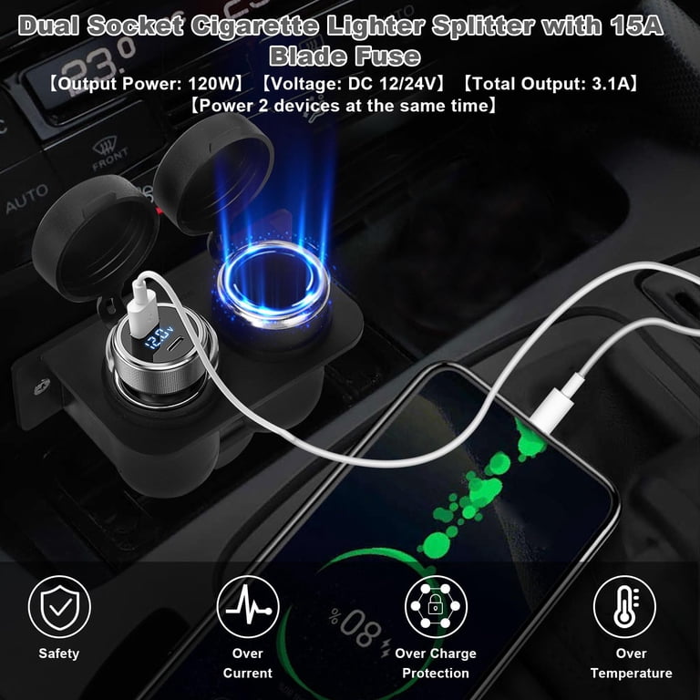are cigarette lighter splitters safe 1PCS Cigarette Lighter Socket with Blade Fuse, 2-Socket Cigarette Lighter  Splitter 12V Lighter Power Outlet Replacement Waterproof Plug for Car  Marine