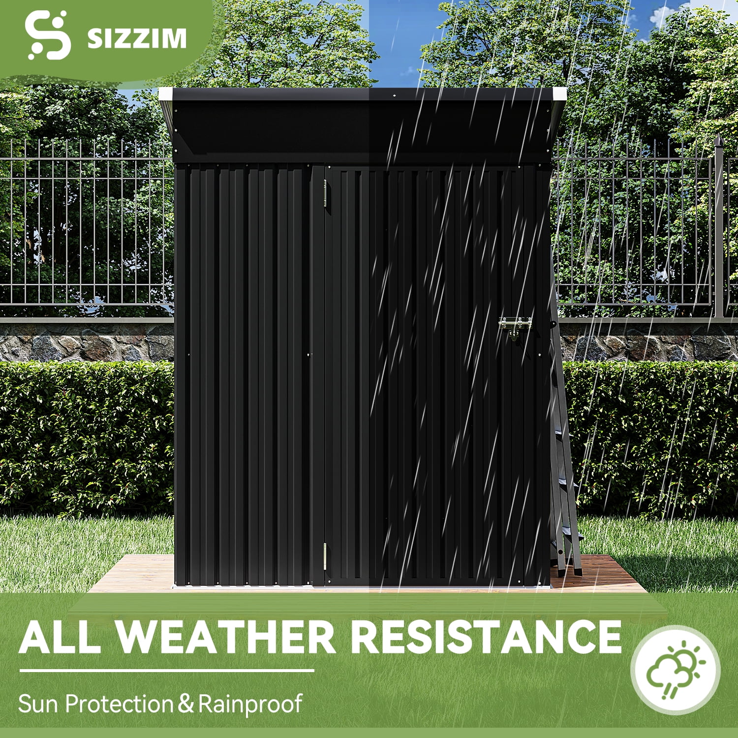 Bapipro 5' x 3' ft Storage Shed, Outdoor Shed with Lockable Door for Garden, Black
