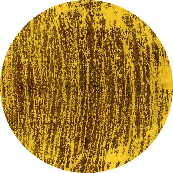 Ahgly Company Indoor Round Abstract Yellow Modern Area Rugs, 5' Round