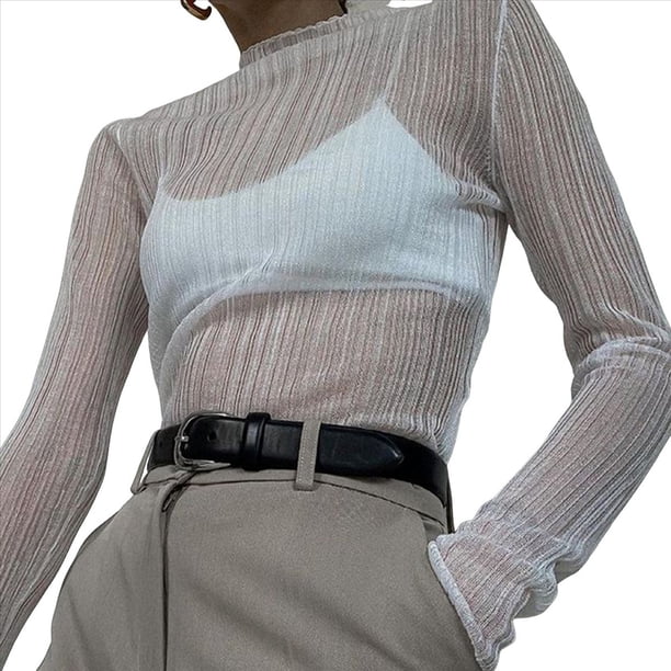 Tops Transparentes de Larga Plisados para Mujer L