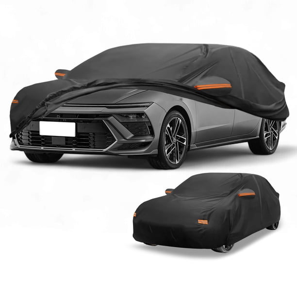 Funda para auto impermeable para todo clima, protección exterior contra el sol y la lluvia, con tiras reflectantes, negra para Hyundai Sonata