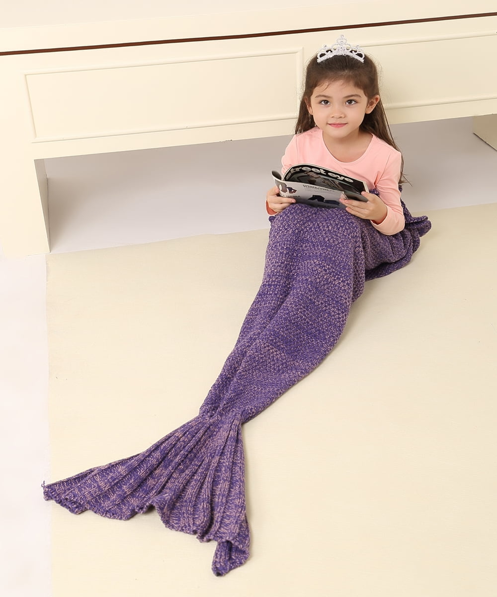 GLiving Mermaid Tail Blanket Office Blanket Mermaid Crochet Blanket for Kids women All Season