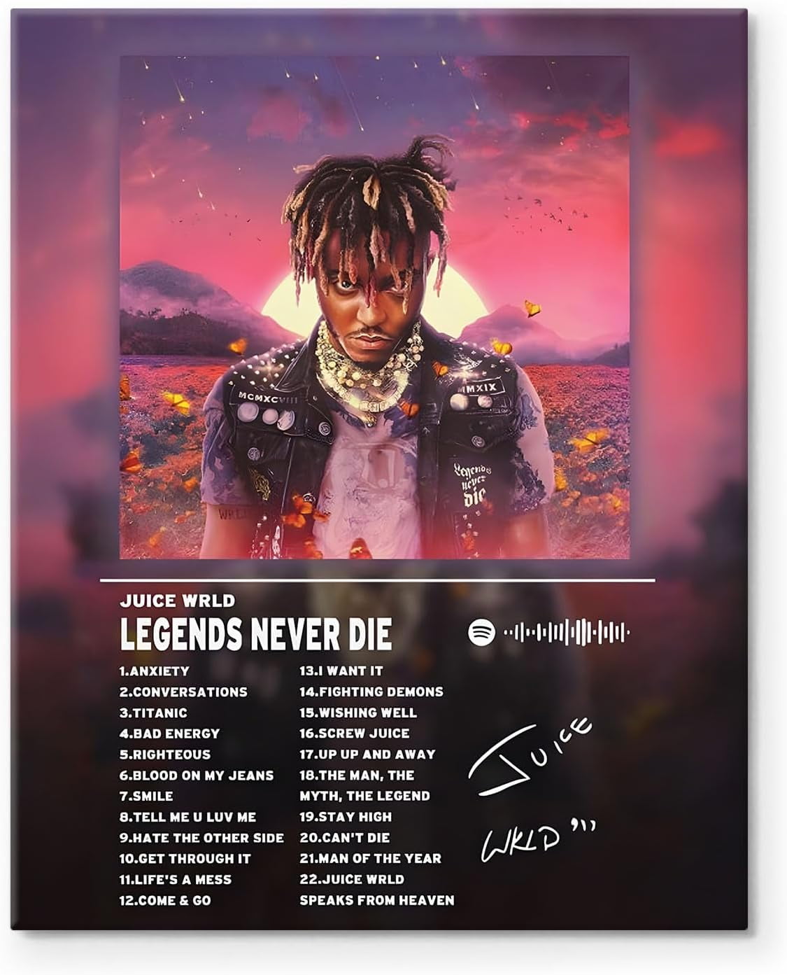P&L Art Juice Wrld Legends Never Die Album Canvas Wall Art,Rapper Singer Album Cover and Poster Framed Print Art,Aesthetic Picture Print Art for Bedroom or Landscape Office Room Decor Gift 11x14inch