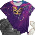thumbnail image 4 of Fewfanhot Shirts for Women Mardi Gras Shirts Carnival Parade Street Short Sleeve Mask Graphic Funny Top Tee, 4 of 6