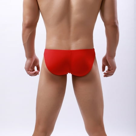 Gubotare Men Boxer Briefs Men Seamless Underwear Ice Silk See-Through Briefs Underwear Shorts Ultra-Thin Mini Bikini Red M