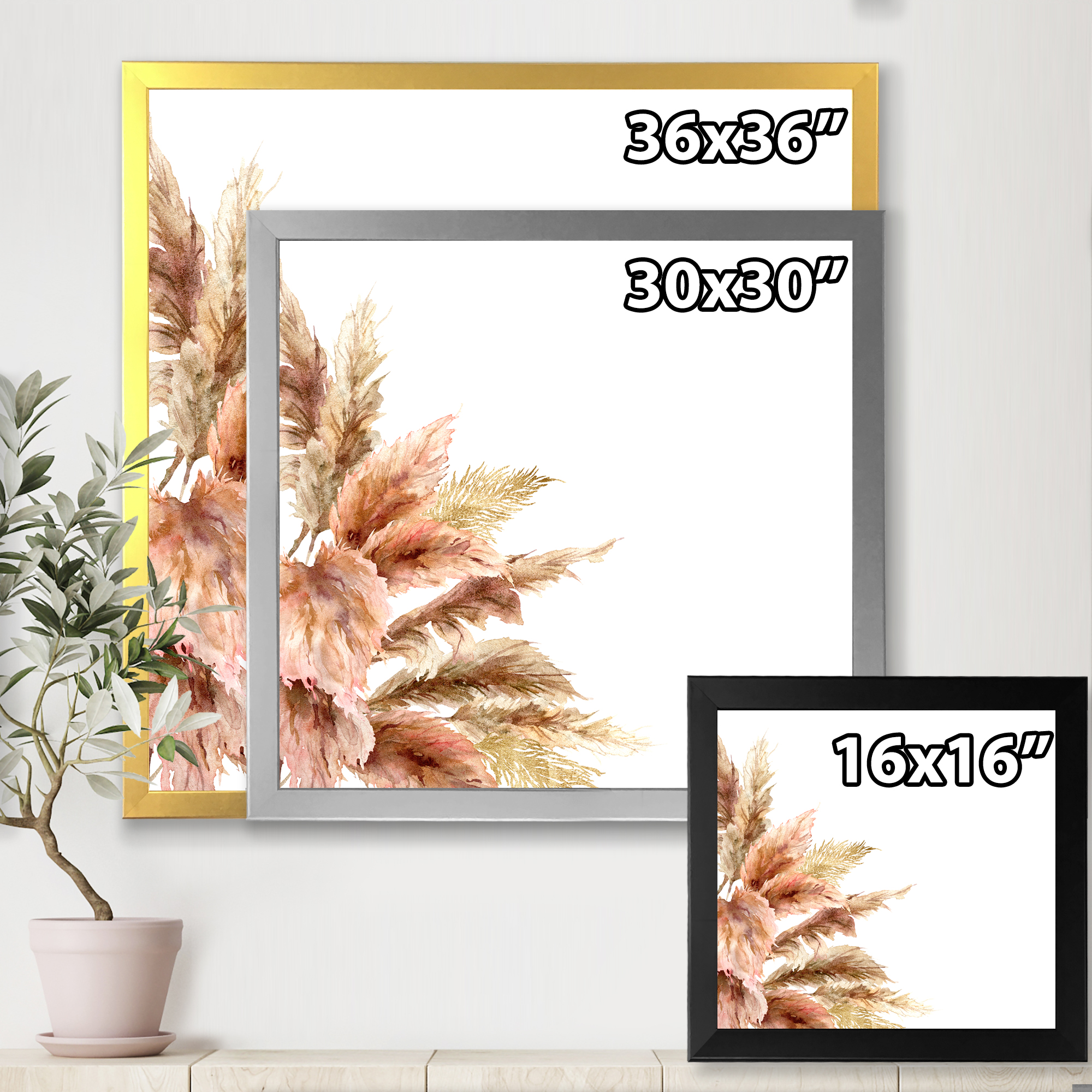Designart 'Exotic Dry Pampas Grass On White Background' Traditional Framed Art Print