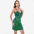 thumbnail image 3 of Women's Sequin Bodycon Dress with Spaghetti Straps and Side Slit - Medium, Mermaid, 3 of 5