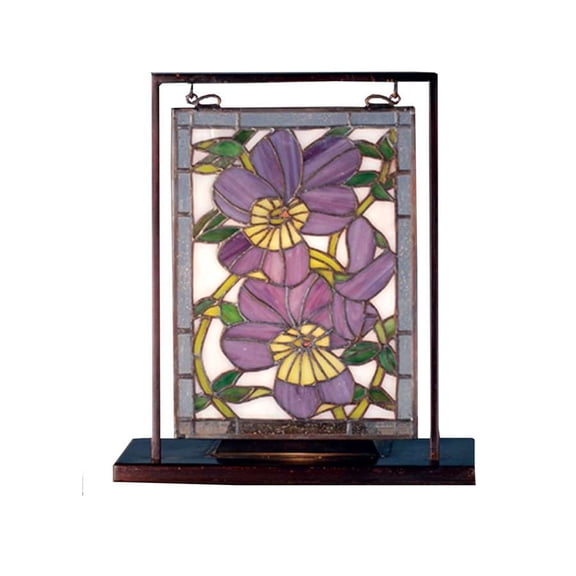 68409 Meyda 9.5"W X 10.53"H Pansies Lighted Mini Tabletop Window