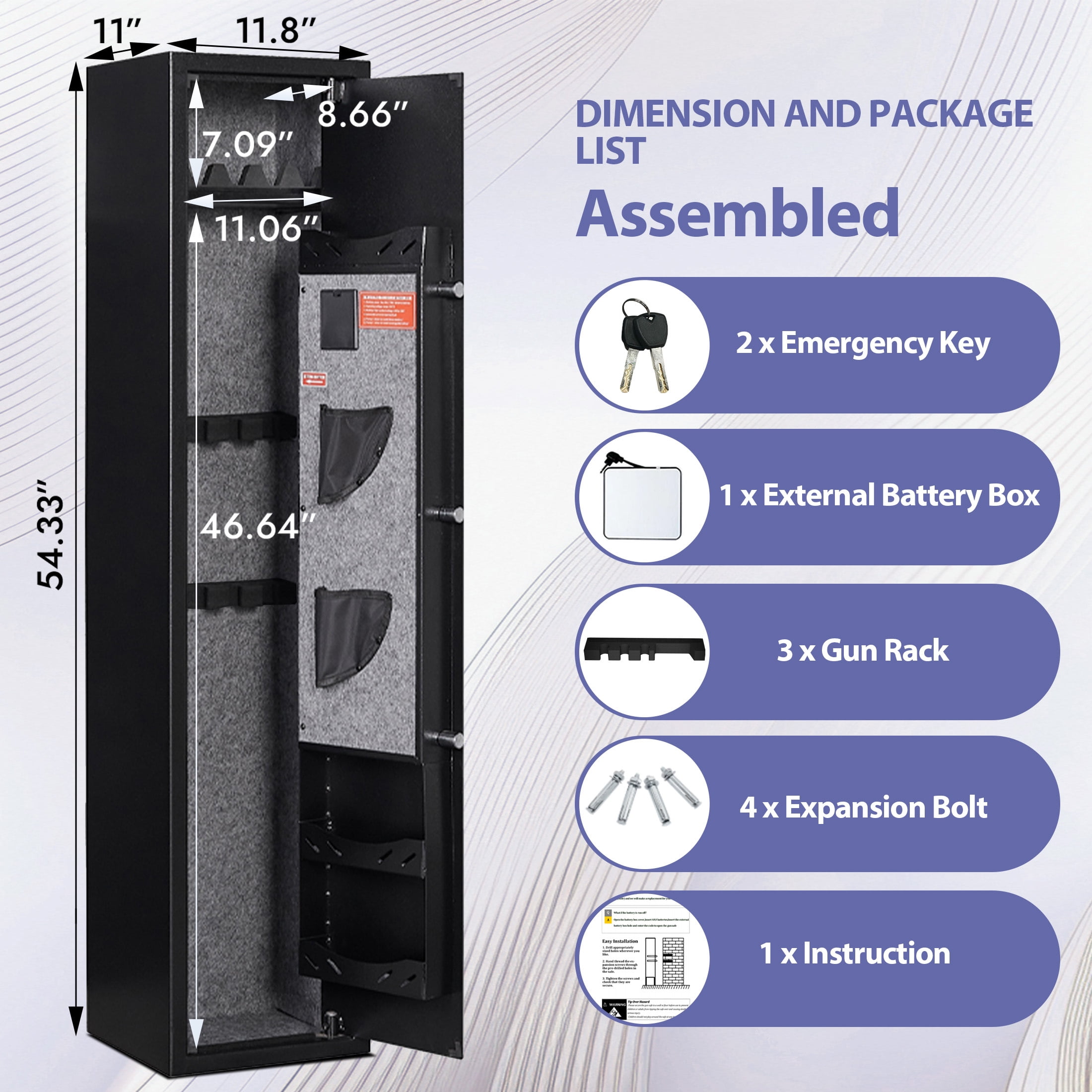 KAER 5 Gun Safe, Fingerprint Gun Safe, Assembled Rifle Safe for Home, Gun Cabinet with Removable Shelf and Gun Rack