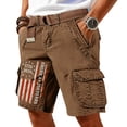 thumbnail image 3 of Men's Vintage Distressed Cargo Shorts with Ripped American Flag Print and Multi-Pockets Featuring Relaxed Fit Design for Summer Beach Fishing Hiking Camping Trips Daily Casual Wear Light Brown L, 3 of 5