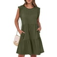 thumbnail image 1 of Ovzne Robes d'Été pour Femmes Robe Unie Manches Courtes Col Rond Aguichant Élégante Boîte de Nuit Fête Tunique Mini Robes Décontractées Vacances Robe Grande Taille Liquidation, 1 of 7