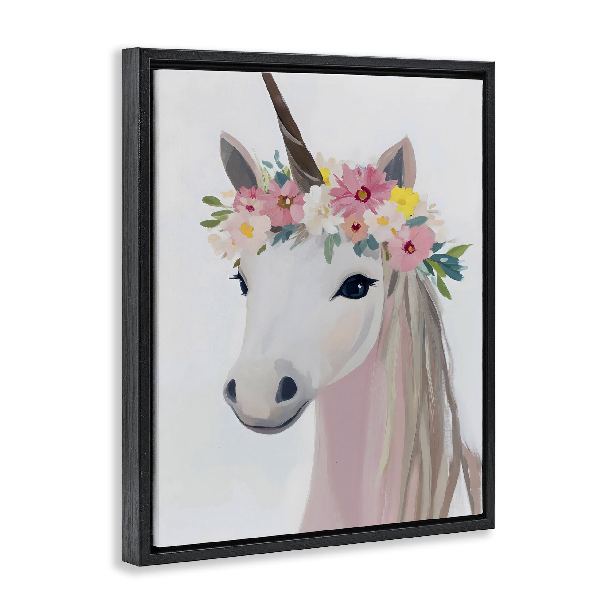 Stupell Industries Flower Crown Unicorn Black Framed Floater Canvas Wall Art, design by The Prints Vibe