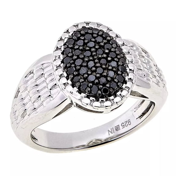 HSN Sterling Silver .25ctw Black Diamond Oval Cluster Ring, Size 5