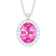 thumbnail image 2 of Rosec Jewels Oval Shape Lab Grown Pink Sapphire Pendant with Diamond Halo (AAAA Quality), 18K White Gold, 2 of 6