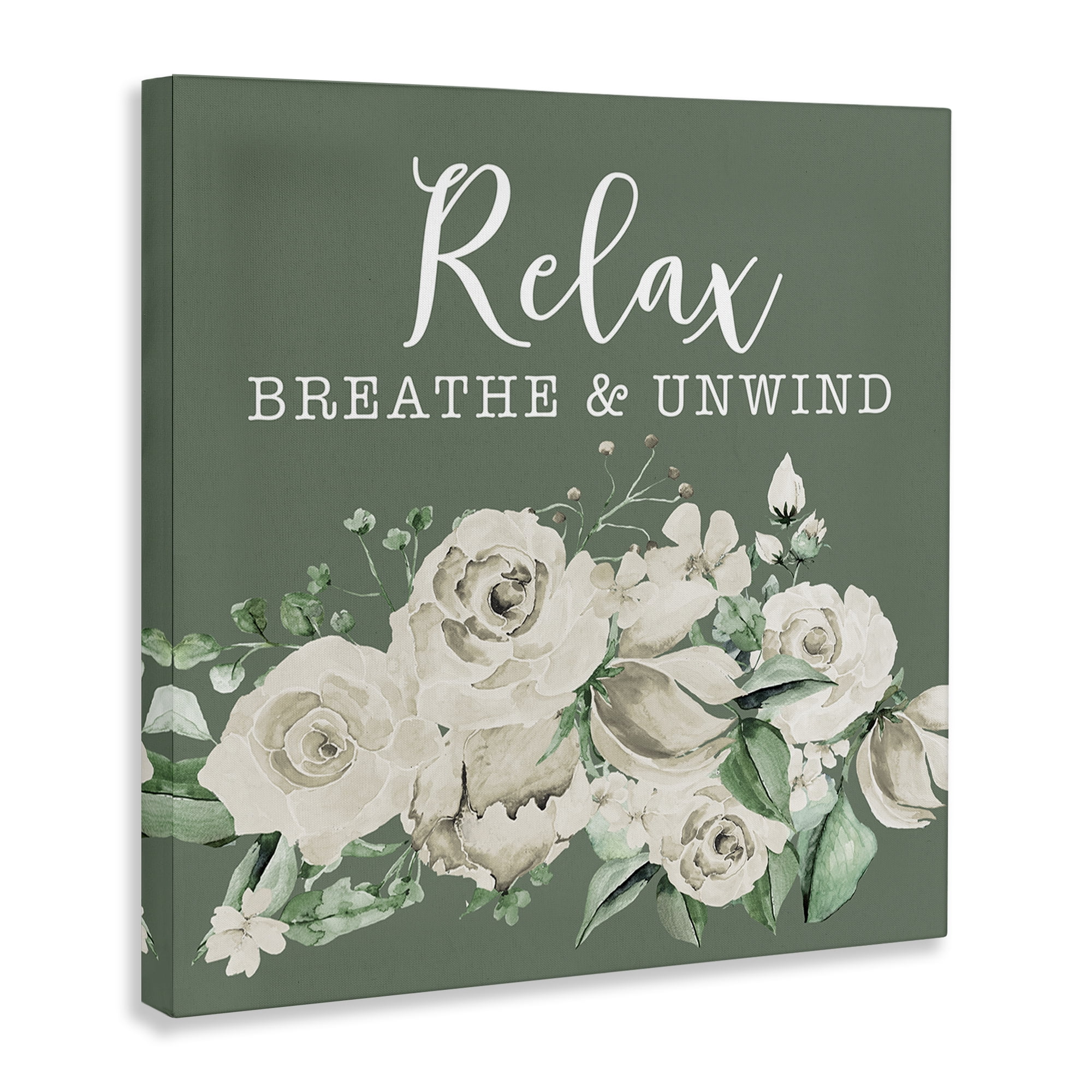 Stupell Industries Breathe & Unwind with Florals Bath & Laundry Painting Wrapped Canvas Art Print Wall Art, 17 x 17