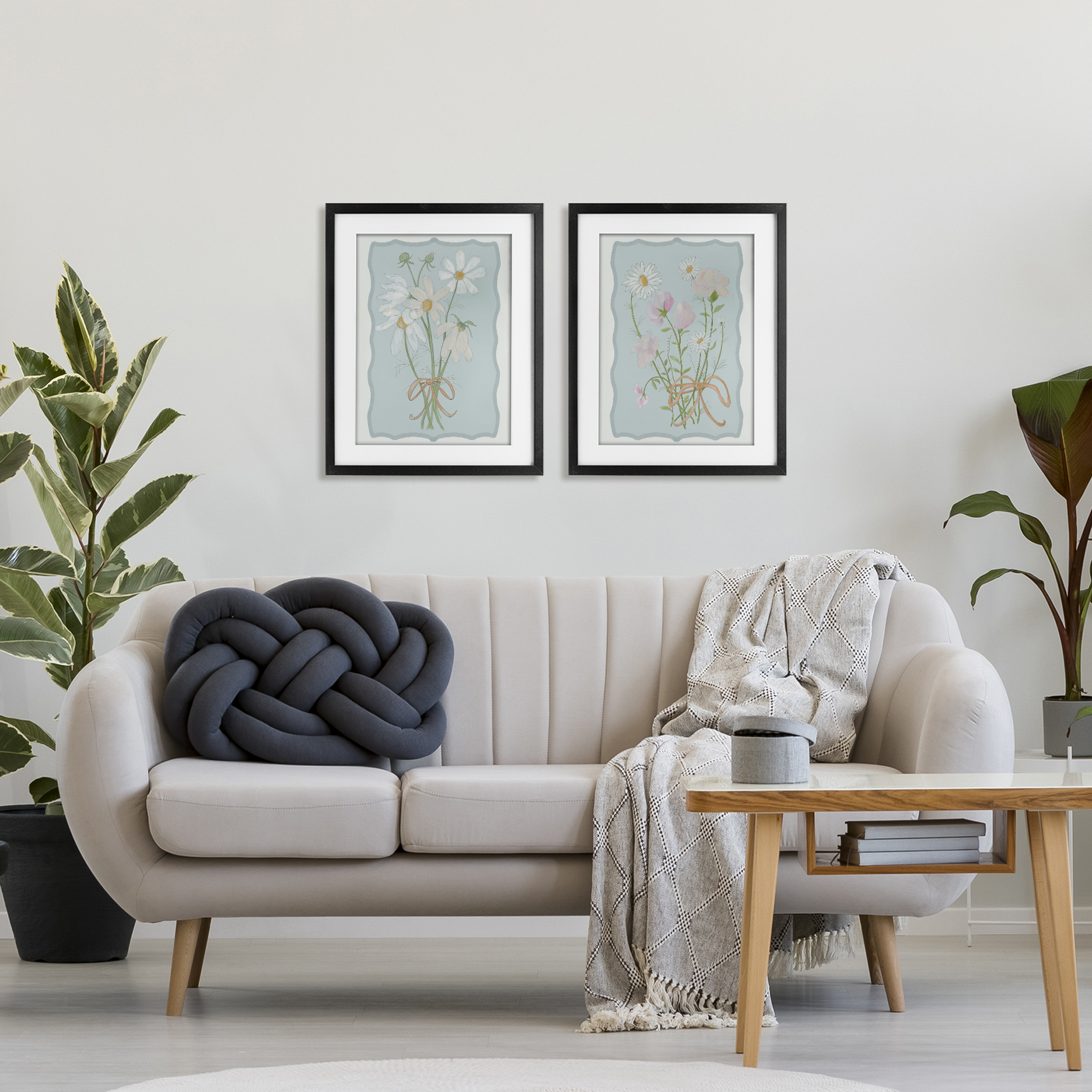 Vintage Spring Clippings 2 Piece Black Framed Print Under Glass Set, design by Leslie Hermosa