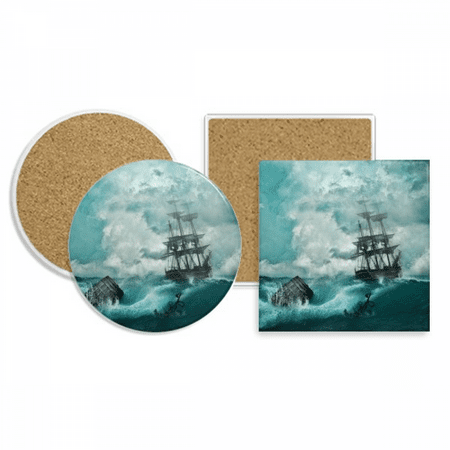 

Ocean Water Wave Science Nature Picture Coaster Cup Mug Holder Absorbent Stone Cork Base Set