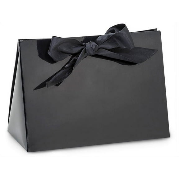 Pack of 100, Solid Black Gloss Purse Totes Large 8 x 3.5" x 5.5" Great for Party Favors, Gift Basket Stuffers, & Jewelry Packaging
